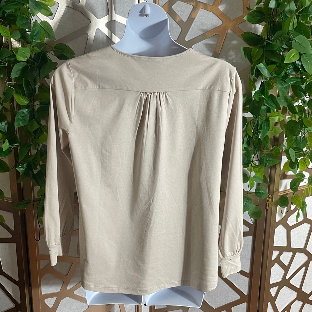 Chico's Knit Embellished Top, Light Taupe, XL - Picture 4 of 7